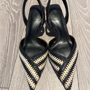 Zara Black and Cream Striped Heels